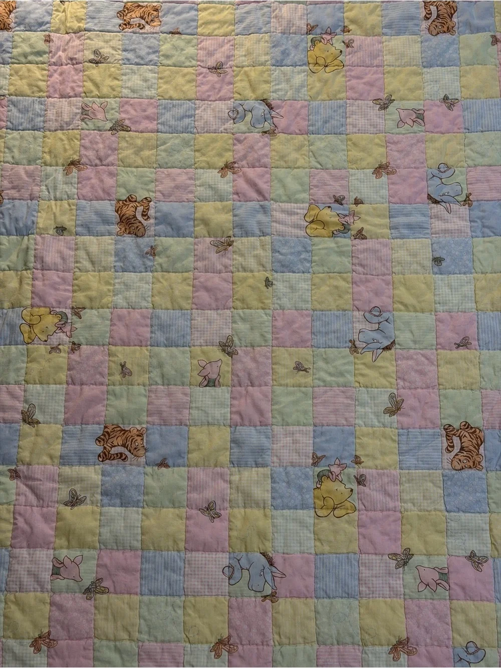 Pastel Patchwork Baby Crib Quilt Winnie the Pooh Unisex Piglet Eeyore Tigger